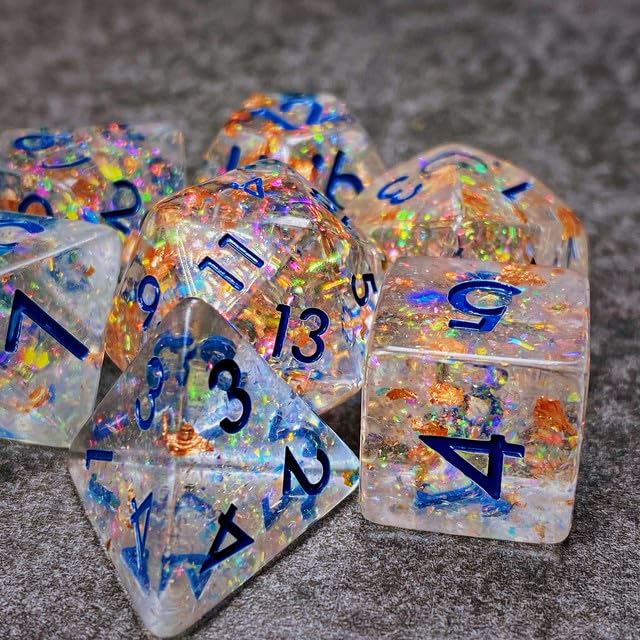Sage’s Portal Cantrips DND Dice Set - Round Edge Resin 7-PC Polyhedral DND Dice Set for Dungeons and Dragons D&D RPG Tabletop TTRPG (Glitter Copper) - color: Glitter Copper