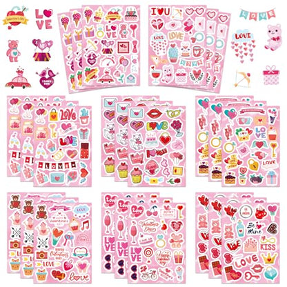 24 Sheets Valentine Stickers for Kids - 8 Diverse Valentines Love Stickers Designs - Valentine's Day Party Favors Crafts Gifts & Decorations Activities Supplies - style: Valentine's Day Party