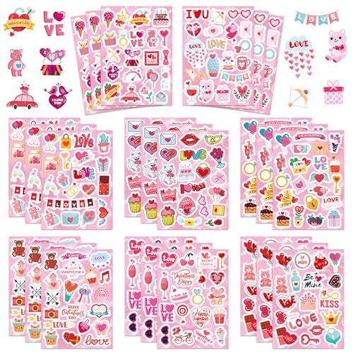 24 Sheets Valentine Stickers for Kids - 8 Diverse Valentines Love Stickers Designs - Valentine's Day Party Favors Crafts Gifts & Decorations Activities Supplies - style: Valentine's Day Party