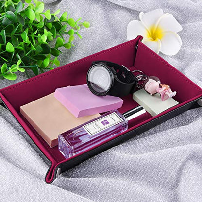 SIQUK Double Sided Dice Tray Folding Rectangle PU Leather and Dark Rose Red Velvet Dice Holder - color: Dark Rose Red
