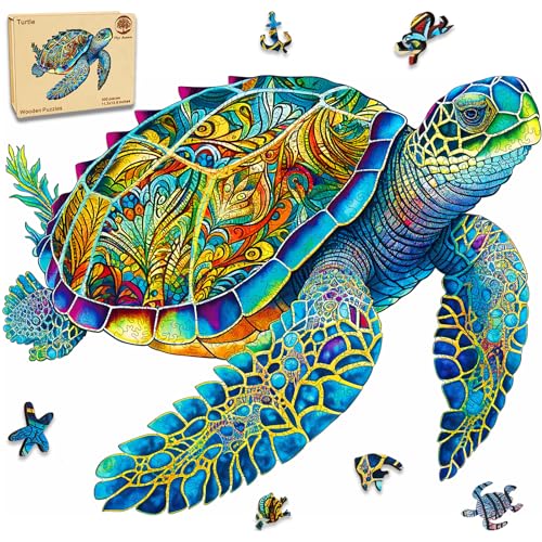 Mys Aurora Wooden Puzzles, Sea Turtle Jigsaw Puzzles 300 Pieces | 5MM Unique Shaped Wooden Puzzle for Adults and Kids, Family Game 11.3 x 13.8 Inch - color: Ocean Turtle, size: 300 Pieces