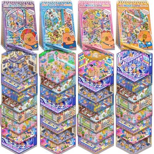 4 Sticker Books,32 Sets (1200+) DIY 3D Scene Stickers for Kids & Adults | Make Your Own Mini House & Room Scenes with Cute Kawaii Sticker Craft Book, Creative DIY Designs, Fun Gift for Kids & Adults - style: 4 Books – Cute Animal Town