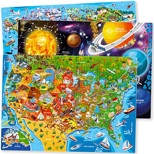 QUOKKA Puzzles for Adults 500 Pieces - 3 Set Floor Puzzles for Adults - Learning Map of The United States World Space - Educational Games - Toys for 15 Year Old Boys and Girls - color: 3 Set 500 Piece Puzzle