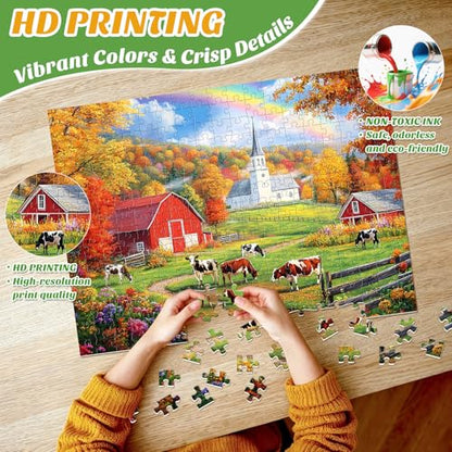 300 Piece Puzzles Jigsaw Puzzles 300 Pieces for Adults Farm Cow Puzzles for Kids Ages 8-10 Adult Puzzle Challenge Game Gift Toy for Puzzle Enthusiasts Home Decor Gift Toy 20.5x15IN - style: Farm Cow