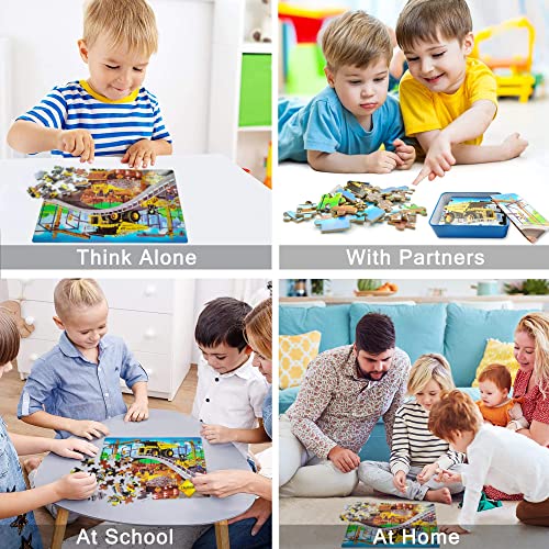 LELEMON Puzzles for Kids Ages 4-8,Construction Site 100 Piece Puzzles for Kids,Educational Kids Puzzles Jigsaw Puzzles in a Metal Box,Children 100 Piece Puzzle Games Puzzle Toys for Girls and Boys | Construction Site Kids Puzzles Jigsaw Puzzles for Kids A