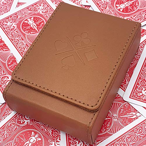 Single Deck Leather Playing Card Case/Holder - Fits Poker and Bridge size cards (Brown) - color: Brown