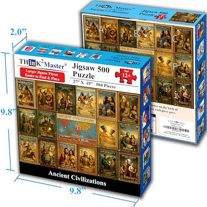 Think2Master Ancient Civilizations World History Jigsaw Puzzle 500 Pieces Large Format for 13+, Teens, Adults & Families. Great Gift. Historical Timeline & World Map. Size: 26.8” X 18.9” - style: Ancient Civilization