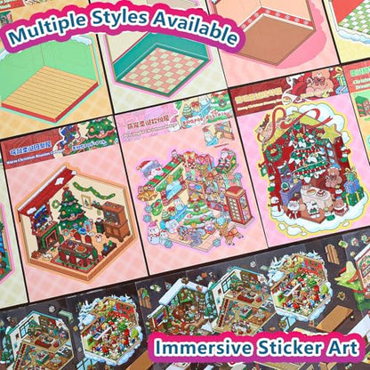 Sticker Book Collection, 10 Sets DIY 3D Sticker Scenes[Medium, Red] | Premium Reusable Craft Kit for Stress Relief, Mix & Match Creative Sets to Make Stickers for Gifts and Therapy - style: M Red Party