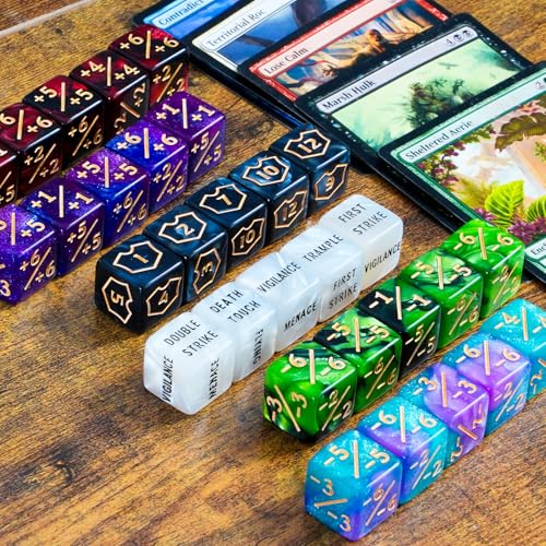 60 PCS MTG Dice Counters Keyword Counters Life Counter 1/+1 counters Commander Buff Tokens 6 Sided Dice Set for MTG, TCG, Card Games Accessories