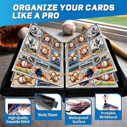 Baseball Card Binder with Sleeves, 9-Pocket Portable Card Protectors Album Holder Book with Zipper, Fits 900 Cards with 50 Removable Sleeves, Baseball Cards Display Storage Carrying Case -GYYS02 - color: Baseball-GYYS02-900 cards