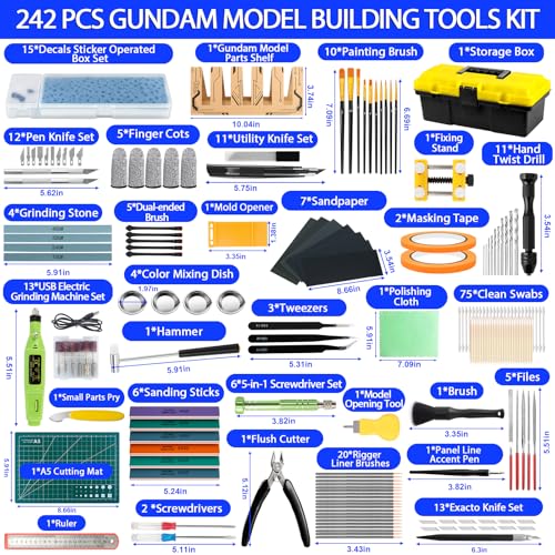 242 Pcs Gundam Tool Kit, Professional Model Tool Kit for Gundam, Model Kit Tools with Decals Sticker Operated Box, Gunpla Tool Kits for Adults, Model Building Tools Hobby Tools for Repairing Painting - color: 242pcs