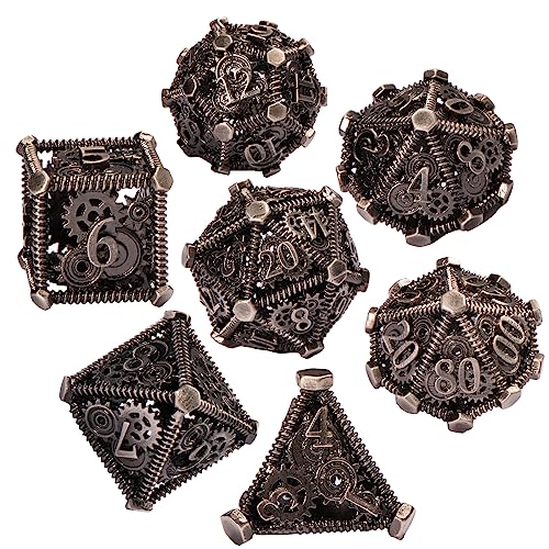 DND Metal Dice Set, UBEUCK 7PCS Gear Metal DND Dice Set for Dungeons & Dragons Board Games Boxes(Ancient Nickel Gear) - color: Ancient Nickel Gear
