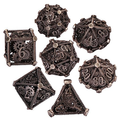 DND Metal Dice Set, UBEUCK 7PCS Gear Metal DND Dice Set for Dungeons & Dragons Board Games Boxes(Ancient Nickel Gear) - color: Ancient Nickel Gear