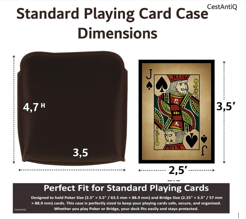 Premium Full Grain Leather Playing Card Case, Zippered Playing Card Holder for Poker Bridge Cards, Durable Leather Card Deck Storage Organizer Travel Card Carrying Pouch Multi Purpose Wallet - color: Brown