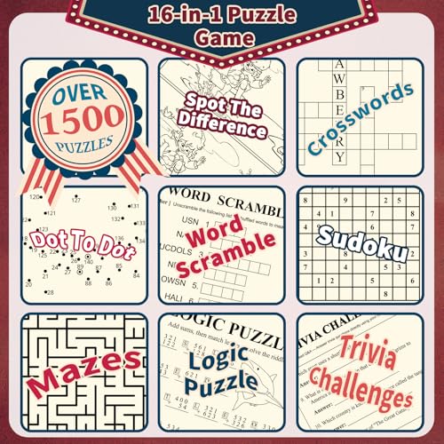 Elfew 4 Pack Large Print Activity Books for Seniors & Adults | 150+ Memory Games, 16 in 1 Puzzle Books, Variety Brain Games: Word Search, Sudoku, Mazes, Crosswords, Gifts for Women & Men