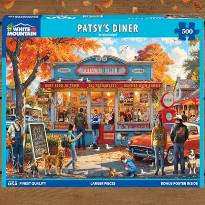 White Mountain 500 Piece Jigsaw Puzzle Retro Autumn, Patsy's Diner | Large Pieces, Gift for Adults and Family, 18"x24" in