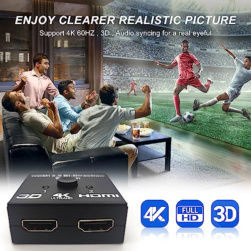 HDMI 2.1 Switch 48Gbps, Bi-Directional Manual HDMI Switcher 2 in 1 Out / 1 in 2 Out, Supports 8K@60Hz 4K@120Hz, VRR HDR10+ Dolby Vision, for PS5 PS4 Xbox PC TV Monitor