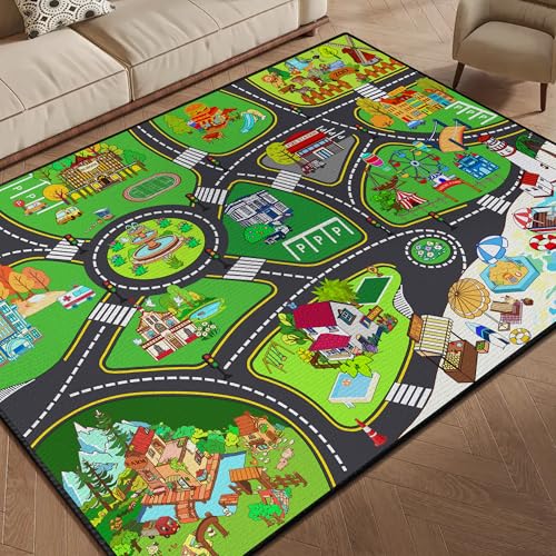 Play Rug for Playroom, 2x3 Fun Car Mat Town City Road Map Carpet for Kids Bedroom, Car Playmat Area Rugs Non-Slip Washable - color: Town City01, size: 2'x 3'