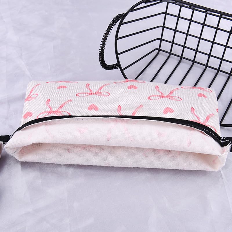 Coquette Preppy Aesthetic Makeup Bag Pink Bow Heart Travel Cosmetic Bag for Women Girl Coquette Pencil Pouch Cute Travel Skincare Bags Organizer Trendy Preppy Stuff Christmas Birthday Gifts - color: Bow Heart