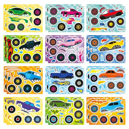 Monster Truck Sticker, Make Your Own Cartoon Car Stickers | 24 Sheets Monster Truck Craft Party Favors, Classroom Activities, Teacher Reward, Birthday Gift for Girls Boys - style: Monster Truck Sticker