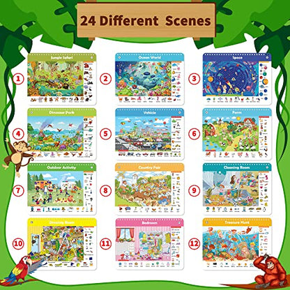Elfew Search and Find Reusable Activity Book for Kids 3-5 4-8, Travel Games | 24 Unique Themed, Wipe Clean Educational Toys, Car Games Travel Toys for Toddlers, Kids Airplane Road Trip Travel Essentials - color: Search and Find Cards