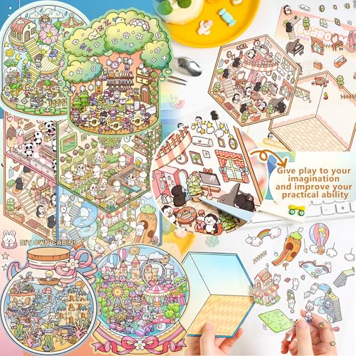 DIY 3D Sticker Scene,8 Sets Pack(500+),Reusable Sticker Book | Cute Sets for Free Combination, Cute Waterproof for Anywhere, Crafts Party Favors Birthday Gift - style: L 3-in-1 8P