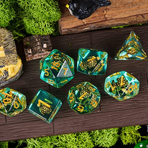 Cusdie 7-Die DND Dice, Polyhedral Dice Set Filled with Animal, for Role Playing Game D&D Dice (Brown Turtle) - color: Brown Turtle