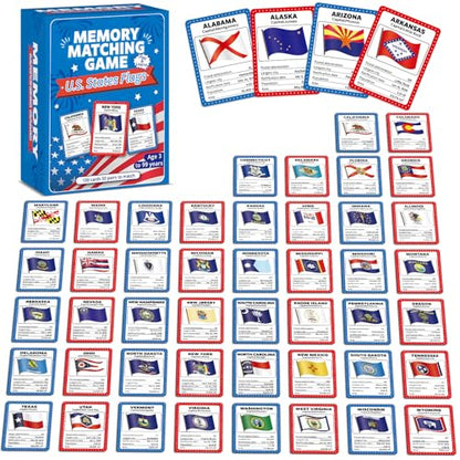 gisgfim 100 PCS Memory Matching Game Flags of U.S. States Concentration Memory Card Educational Cards Games Geography Learn States Capitals Game Gift for Kid Adults Learning Activities Matching Games - style: Flags of U.S. States