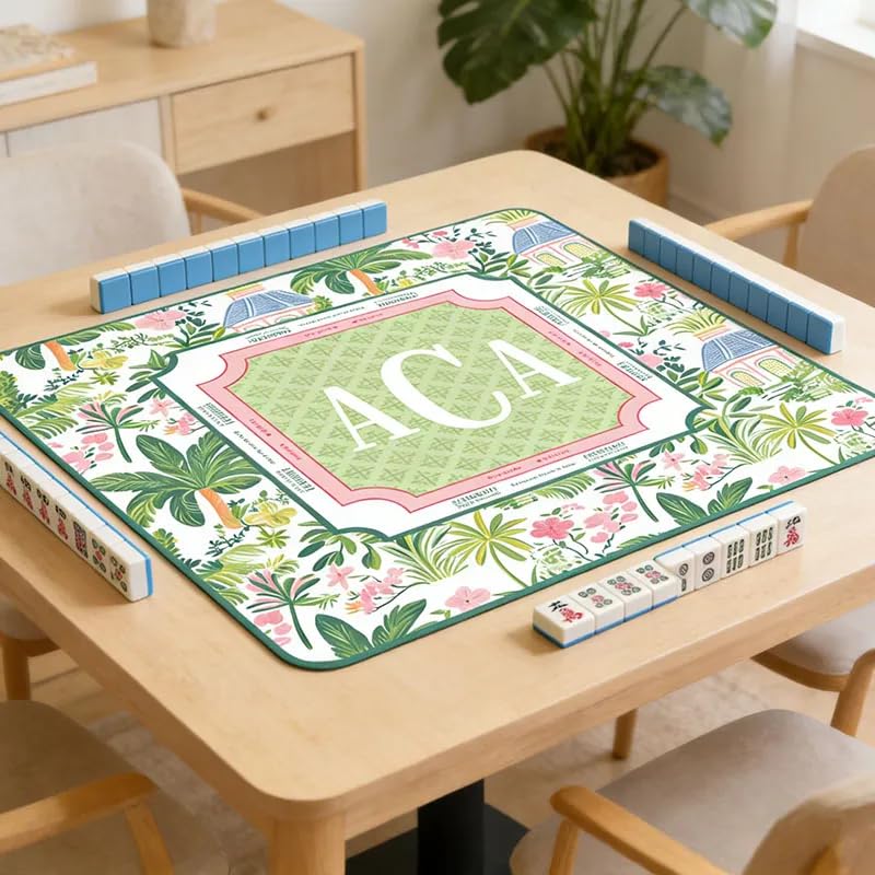 Personalized Palm Beach Chic Mahjong Mat, Custom Monogram Neoprene Game Surface, Portable Travel Playing Mat with Non-Slip Rubber Backing