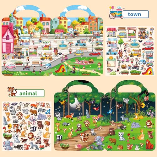 Kalysky 6 Set (260pcs) Reusable Sticker Books for Toddlers 1-3 2-4, Kids 3D Puffy Stickers (Dinosaurs, Forest, Town, Pets, Construction, Insects), Sticker Activity Books - color: 6 Set -Dinosaurs/Forest/Town/Pets/Construction/Insects