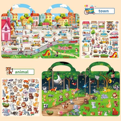 Kalysky 6 Set (260pcs) Reusable Sticker Books for Toddlers 1-3 2-4, Kids 3D Puffy Stickers (Dinosaurs, Forest, Town, Pets, Construction, Insects), Sticker Activity Books - color: 6 Set -Dinosaurs/Forest/Town/Pets/Construction/Insects