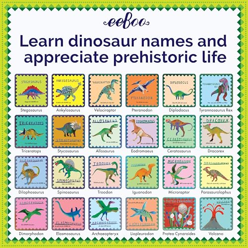eeBoo Shiny Dinosaur Memory & Matching Game, Ages 3+, 1-4 Players | Teaches dinosaur names & pronunciation. Sharpens recognition, concentration & memory skills. Includes 48 foil tiles, 24 pairs - style: Shiny Dinosaur