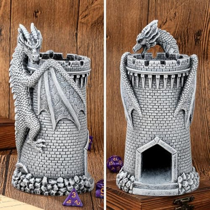 Dragon Dice Tower, Resin DND Rolling Tower, Fantasy RPG Board Game Dice Throne, Tabletop Dice Game Accessories, DND Fans Gifts, Dragon Gifts for Him Men, Set with Box (Dice Not Included)