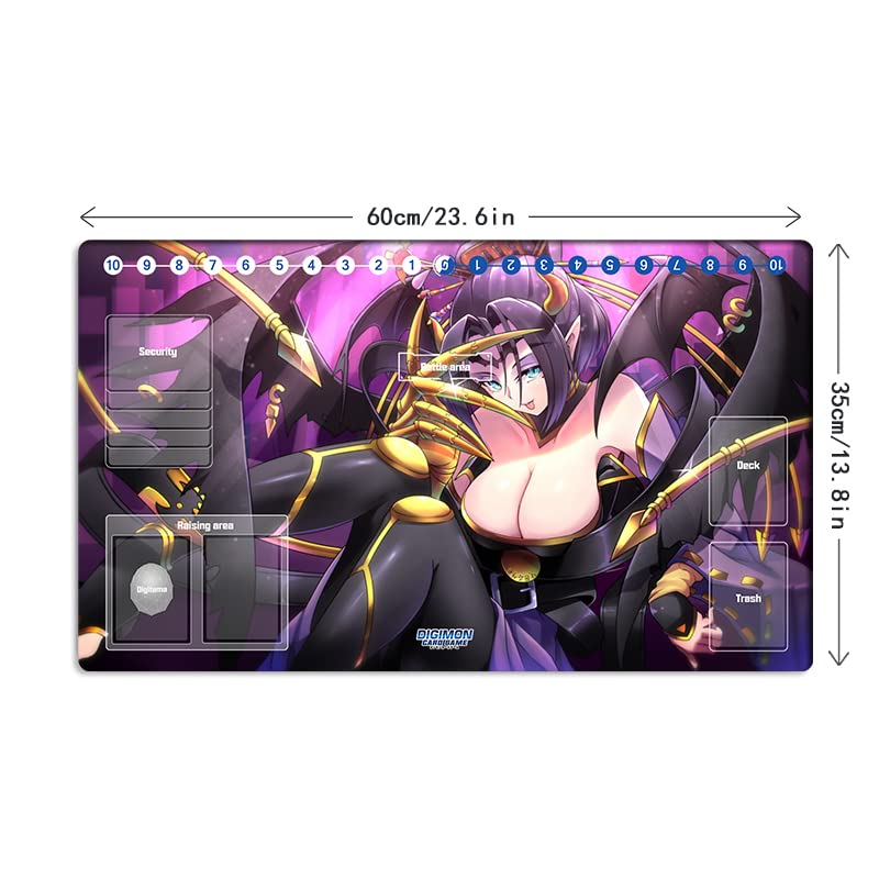 New Mlikemat DTCG Duel Playmat Digimon Lilithmon Anime Trading Card Game Mat with Card Zones + Free Mat Bag