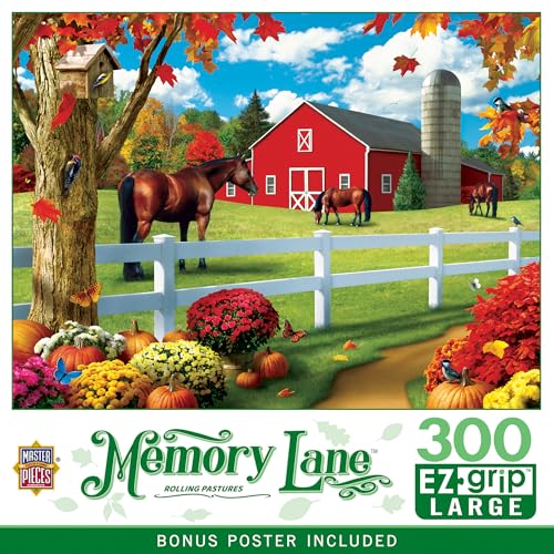 MasterPieces - 300 Piece Jigsaw Puzzle, Large EZ Grip Shapes, Rolling Pastures, Fun for Adults, Seniors, Family, Kids, Non-Glare Finish, 18"x24" - size: 300 Piece