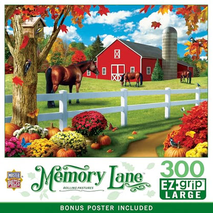 MasterPieces - 300 Piece Jigsaw Puzzle, Large EZ Grip Shapes, Rolling Pastures, Fun for Adults, Seniors, Family, Kids, Non-Glare Finish, 18"x24" - size: 300 Piece