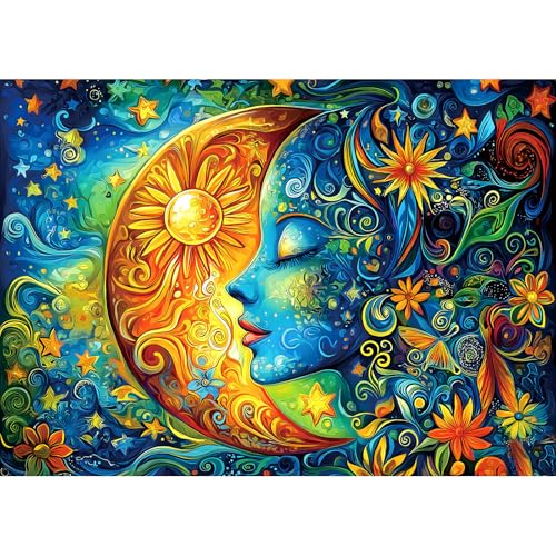 Moon Puzzles for Adults 1000 Pieces Blue Girl Face Art Flowers Puzzle for Adults Jigsaw Puzzles 1000 Pieces with Letters on Back Hard Impossible Difficult challenging Family Puzzle (27.5"x19.6") - color: Moon Puzzles