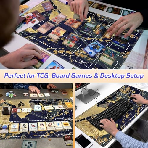Classical-Style Hero TCG Playmat with Zones, Card Game Playmat for MTG with Battlefield Lands Graveyard Layout, Non-Slip Rubber Base & Stitched Edges & Smooth Surface Style Game Mat 24 x 14 Inch - color: Classical-style Hero, size: Zone 1