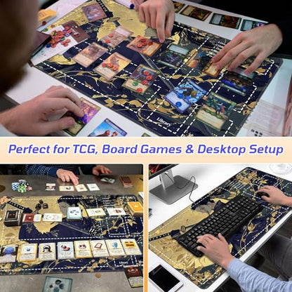 Classical-Style Hero TCG Playmat with Zones, Card Game Playmat for MTG with Battlefield Lands Graveyard Layout, Non-Slip Rubber Base & Stitched Edges & Smooth Surface Style Game Mat 24 x 14 Inch - color: Classical-style Hero, size: Zone 1