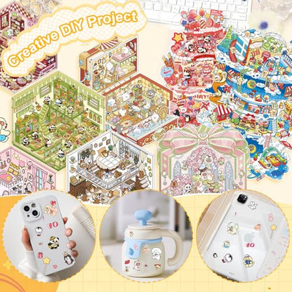 3D House Stickers,DIY Sticker Therapy for Adult Fun Cute Cartoon Stickers | Scene Make Your Own for MINI Room Scenes for MINIature Supermarket for Relief Stress Pass The Time (6 Pcs Large+12 Pcs) - size: 6 Pcs Large + 12 Pcs Regular