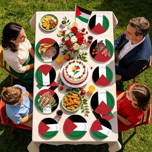 96 Pcs Palestine Flag Palestinian Party Decorations Serves 24 | Palestinian Paper Plates and Napkins Palestine Theme Tableware Set for Soccer Events Country Decoration Sports Party Supplies - style: Palestine Themed Plates m