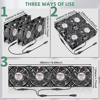 Wathai 120mm x 4 Dual Ball Computer Fan 110v - 240v with Variable Speed Control,for,Garage Attic Window Exhaust,GPU Mining Rig,Server Rack,AV Cabinets,Home Theater Cooling - style: 120mm x 4