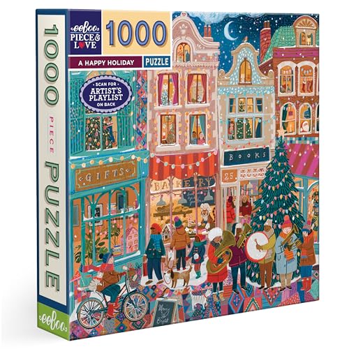 eeBoo A Happy Holiday 1000 Piece Square Jigsaw Puzzle, 23" x 23" | Double coated, sturdy & dust free pieces with a satisfying snap. Includes full color reference insert. Vibrant, original art - style: A Happy Holiday
