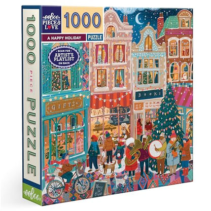 eeBoo A Happy Holiday 1000 Piece Square Jigsaw Puzzle, 23" x 23" | Double coated, sturdy & dust free pieces with a satisfying snap. Includes full color reference insert. Vibrant, original art - style: A Happy Holiday