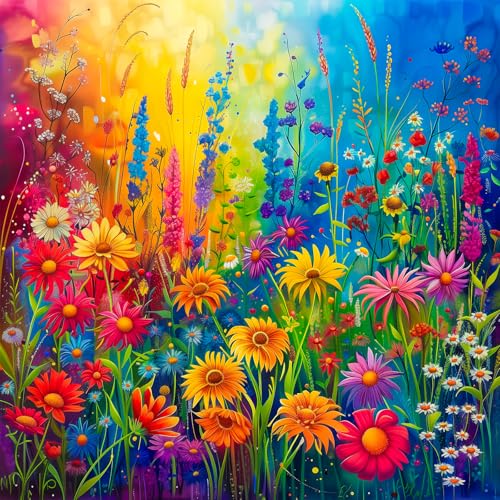 Bgraamiens Rainbow Flowers Garden 1000 Piece Puzzle for Adults,Hard Color Challenge for Wall Decro - color: Rainbow Flowers Garden
