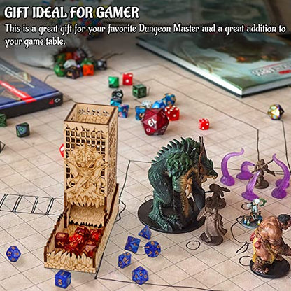 CZYY Cthulhu Dice Tower, Foldable Wooden Dice Roller with Tray | Laser-Cut Birch Plywood, Folding Design, Sea Monster Artwork, For Board Games & RPG Nights