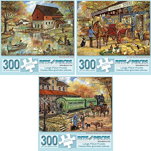 Bits and Pieces 3 Jigsaw Puzzle Set - 300 Piece Puzzles for Adults - Vintage Americana Set - 18" x 24" Jigsaw Puzzles - Country Rustic - Random Die Cut Pieces No 2 are Alike - size: 300 Piece Puzzle