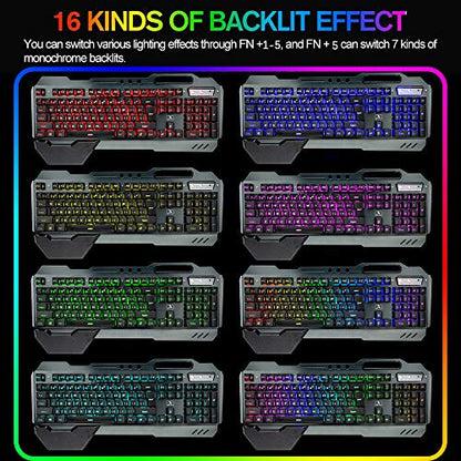 Wireless Gaming Keyboard Mouse & Mouse Pad Kit,3 in 1 RGB Backlit Rechargeable Keyboard Mouse with 3800mAh Battery Metal Panel Removable Hand Rest,RGB Gaming Mousepad(32.5x12inch),Gaming Mouse - color: RGB
