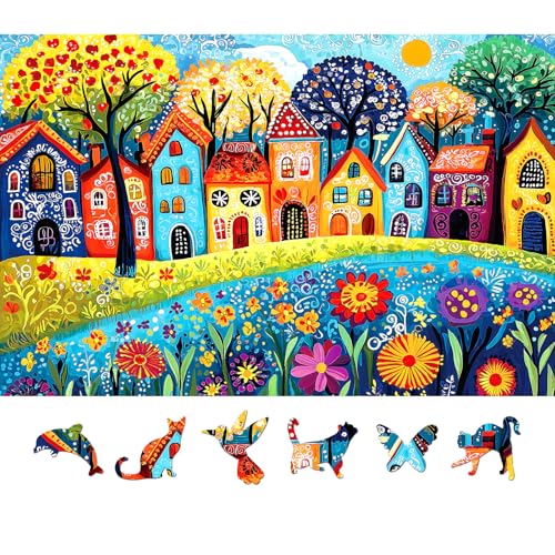 500 Piece Puzzle for Adults, Jigsaw Puzzles with Colorful Village Houses, Funny Puzzle, Perfectly Fitting Pieces, Home Decor Birthday Party Gift for Adults Seniors 23x15 Inches - color: Colorful Village Houses