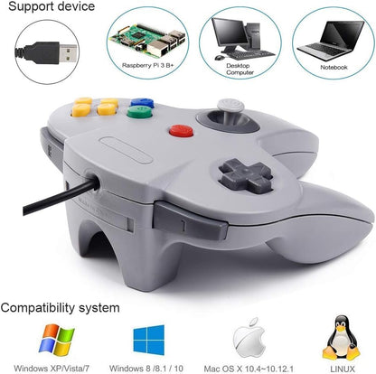KIWITATA Classic N64 Wired USB Controller, Retro N64 Remote Game Pad Joystick Controller for Windows PC & MAC & Raspberry Pi 3 Gray - color: Grey